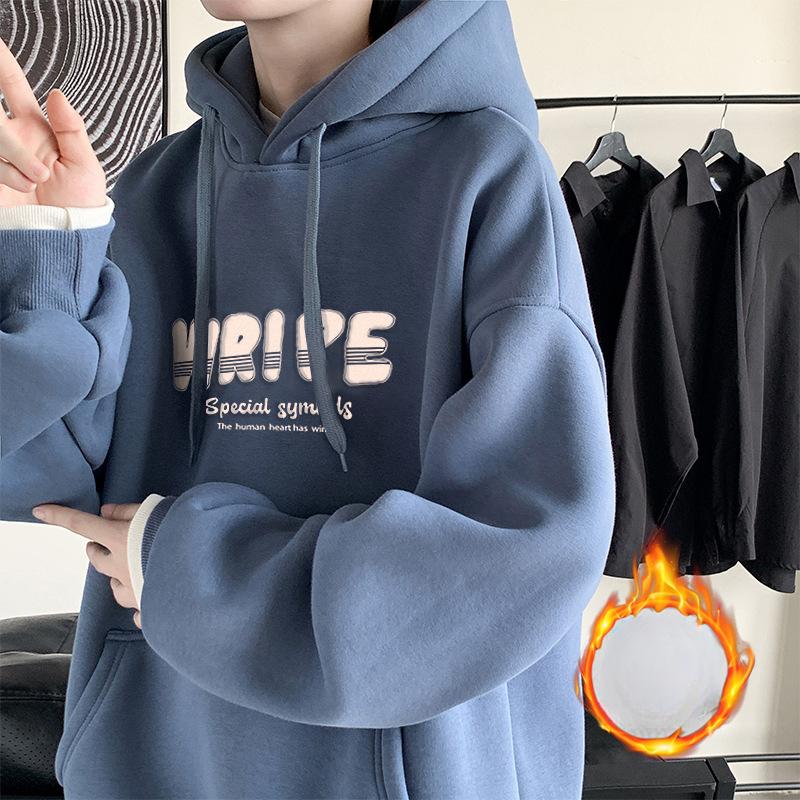 Sweater Men's Hoodie Autumn and Winter Loose Plus Velvet Jacket Hong Kong Style Fashion Pullover Casual Sweater