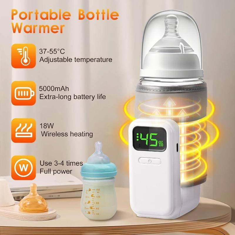 Bottle Warmer, Portable Baby Milk Warmer with 6 Temp Control for Travel, 18W Cordless Smart Warmer BPA-Free with Digital LCD for Most Bottles Fast H