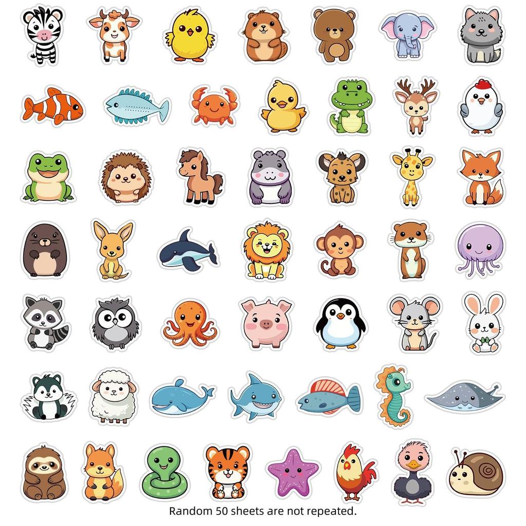 50PCS Cute Cartoon Animal Waterproof Stickers for Phones & Computers