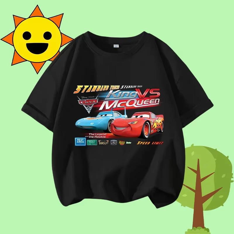 Cartoon Print Racing Car Adventure Childrens Crewneck ShortSleeved Boys Girls Casual Top Unisex and Women Summer TShirt