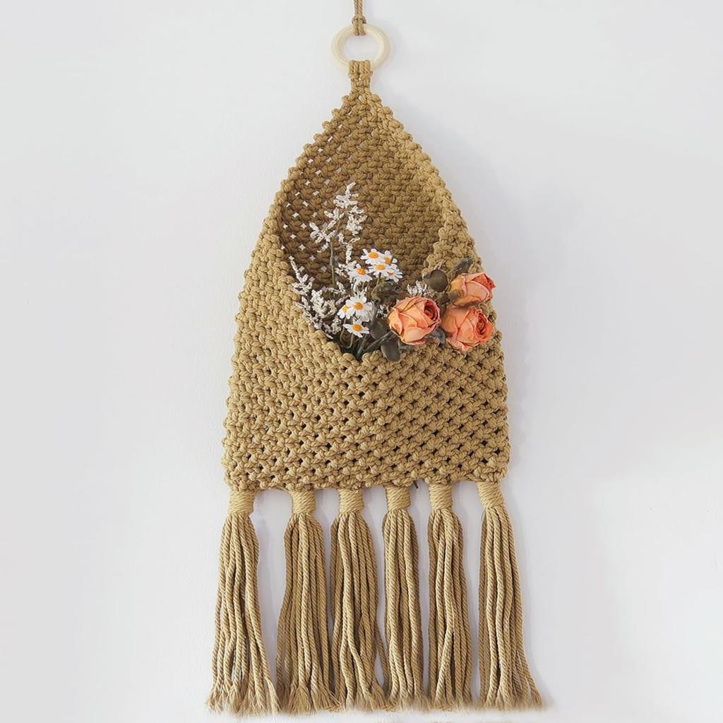 Macrame Mail Organizer Wall Mounted, Handmade Hanging Woven Basket for Boho Home Office Decor, Over the Door Key Letter Envelope File Holder for