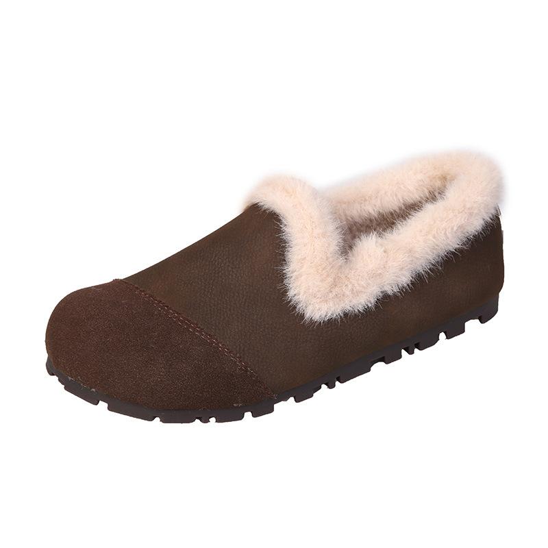 Rubber soft-soled mother shoes women's winter retro fluffy shoes piled comfortable one-pedal lazy shoes