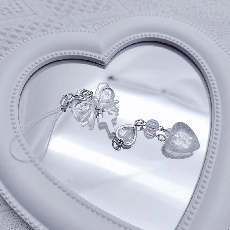 Bowknot Heart Cross Hanging Pendant Sweet Cool Phone Strap Bag Decoration Portable Hanging Lanyard Gift for Girls Women