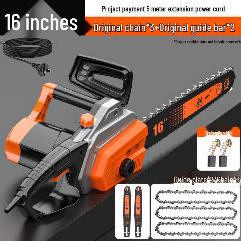 16-Inch Corded Electric Chainsaw: Handheld, Large Capacity for Household and Outdoor Use