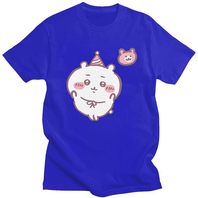 Custom Chiikawa T Shirt Men Pure Cotton Tshirt Casual Tees Short Sleeves Cute Cartoon T-shirts Slim Fit