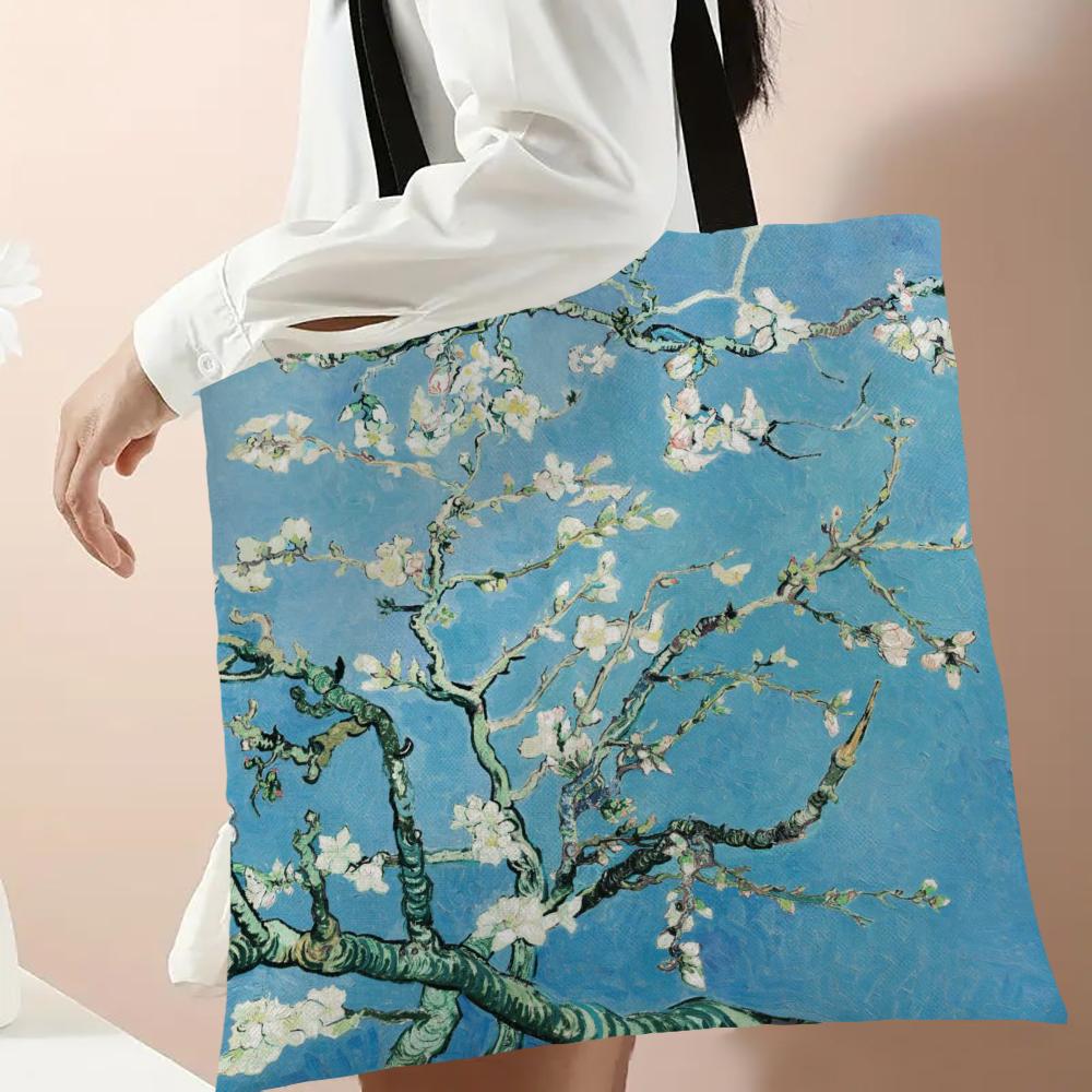 Van Gogh Series Linen Bag Oil Painting Starry Night Flower Handbag Light Weight Shoulder Bag High Capacity Eco Shopping Bags