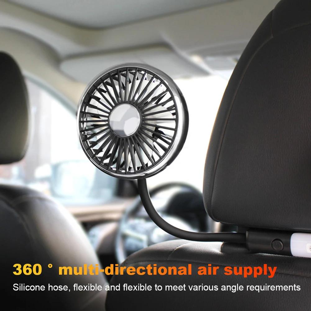 Car Seat Back Cooling Fan with Light 360 Rotation Auto Headrest Ventilation Fan Dual Head Fan Type C Powered for Vehicles SUV RV
