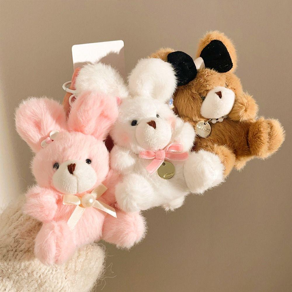 Cartoon Plush Bear Key Ring Hanging Rope Stuffed Animal Pendant Lovely Pilot Bear Keychain Daily