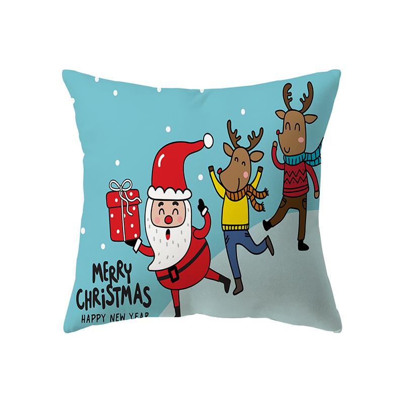 Cute Elk Christmas Theme Print Pattern Cushion Cover Home Living Room Sofa Decoration Square Polyester Pillow Pillow Cover
