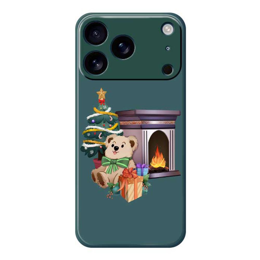 

For iPhone 17 Pro Case Christmas Fireplace Gifts Pattern Printing Straight Edge TPU Phone Back Cover