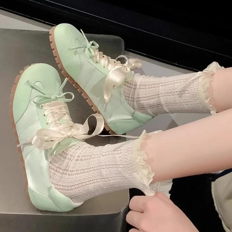 Fashion Bow Women Sport Shoes Flats Lace Up Running Shoes New 2024 Designer Trend Summer Autumn Casual Mujer Zapatos Hiking Sneakers