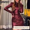 JPNTKY Women's Fashion Autumn Winter Solid Color Print Long Sleeve O-Neck Casual Dresses