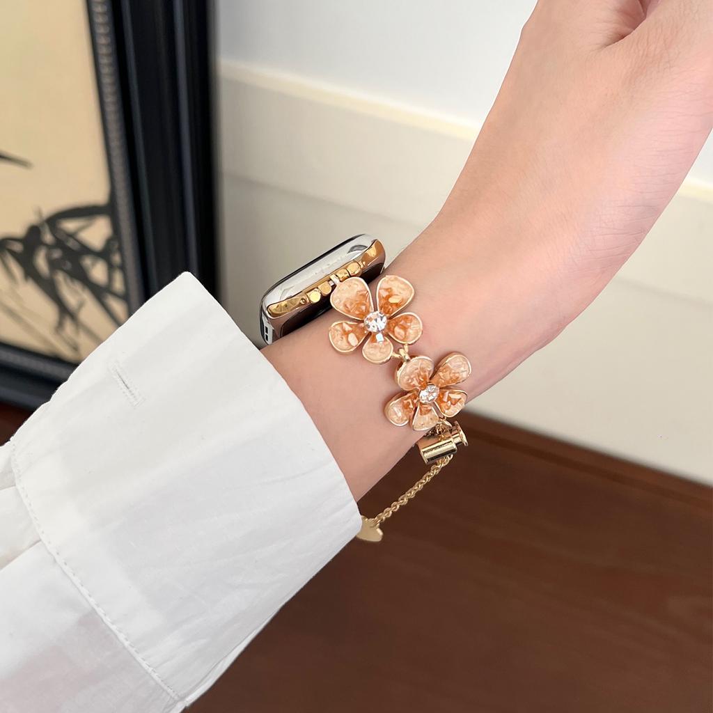 For Apple Watch Series 10 42mm/9 8 7 41mm/SE (2023) SE (2022) SE 6 5 4 40mm/3 2 1 38mm Flower Chain Strap Zinc Alloy Band