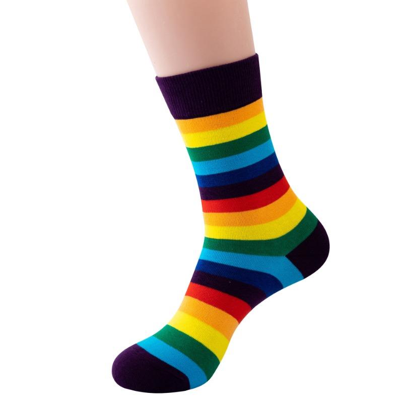 Men Spring and Autumn New Striped Rainbow Sports Cotton Long Socks
