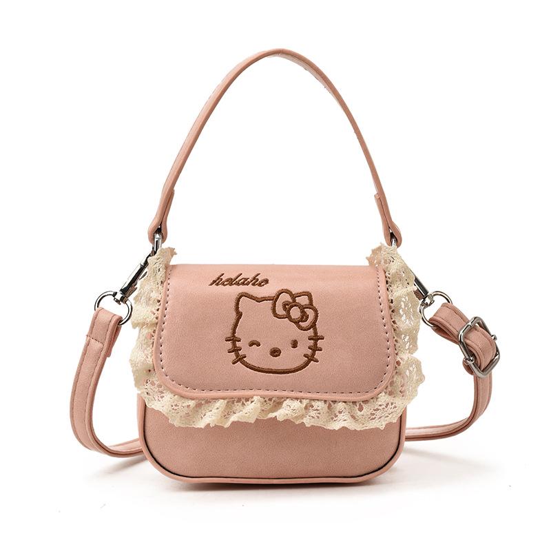 2025 Retro Kitten Girls' Lace Crossbody Bag & Coin Purse: Fashionable Parent-Child Handbag