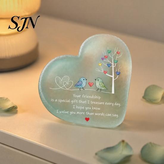 Friendship Appreciation Presents Heart Ornament with Heartwarming Message, Best Friend Decorative Personalized Gifts for Besties Keepsake, Acrylic