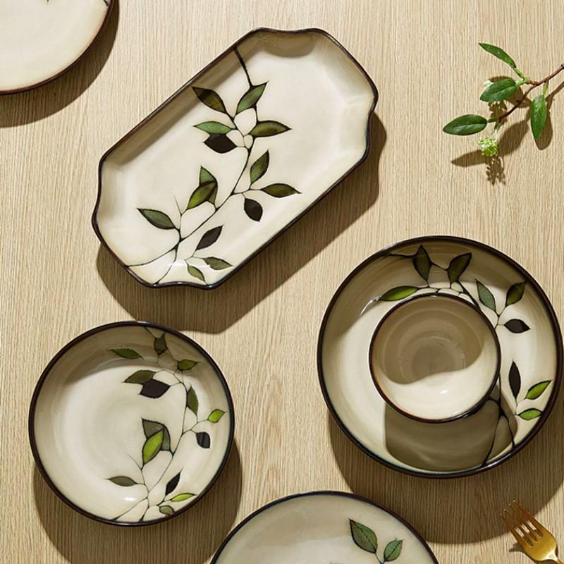 1Pcs Creative Painted Kiln Glazed Leaf Ceramic Plate Tableware Western Steak Salad Dessert Cake Sushi Storage Decoration Plate