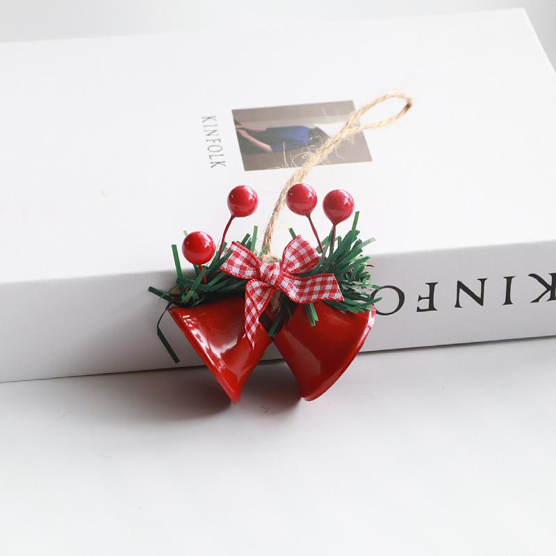 Christmas Day Decoration Double Horn Bell Showcase Christmas Tree Pendant Handmade DIY Accessories Metal Bell Pendant