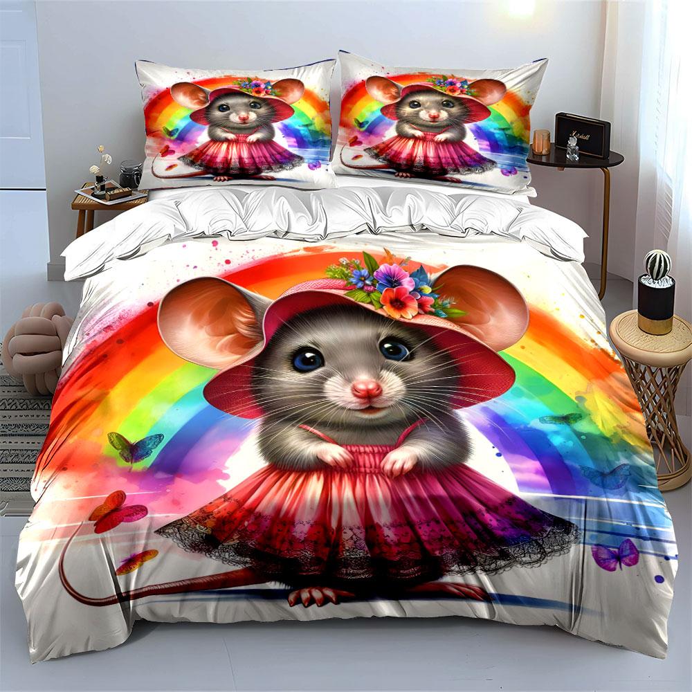 Whimsical rainbow mouse delight. Bedding sets Duvet covers Pillowcases(1* Duvet Cover 2* Pillowcases without duvet insert)