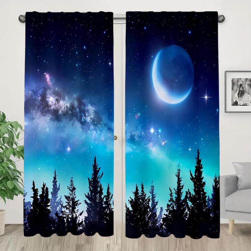 2-Piece 3D Printed Light-Filtering Thermal Curtains for Bedroom & Living Room with Noise Reduction and Rod Pocket