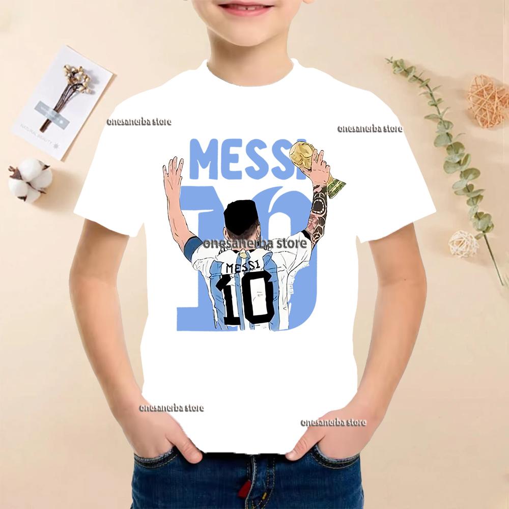 Summer Football Star Idol Cotton Messi Print Children TShirt Kid Teen Clothing Casual Fashion Sports Brand Boy Girl Tee Top