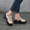 Johnature Sandálias Leves de Sola Grossa com Peep Toe Versátil Casual Couro Genuíno Sola Macia Sapatos Femininos
