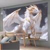 2D Sternenhimmel Weißer Drache Wandteppich Moderne Fantasy Wohnraum Hintergrundtuch