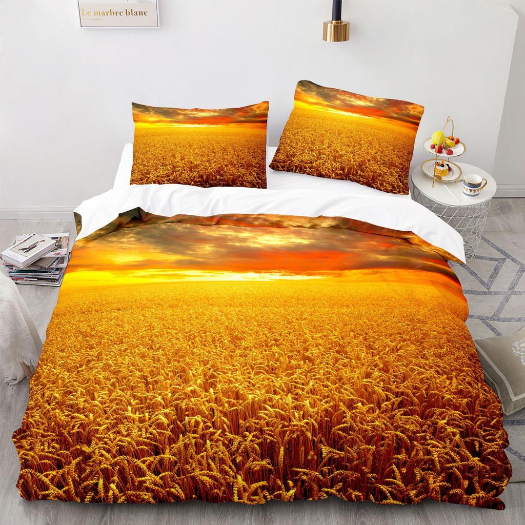 Wheat Field Lpluscape Soft Duvet Cover Quen Golden Wheat Ears Bathed In Sunlight Comfortable Quilt Cover Farm Theme Beding Set Warm Plus Nice