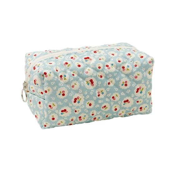 Cute Cherry Makeup Pouch Small Quilted Cosmetic Organizer Aesthetic Puffy Travel Toiletry Bag Cotton Pencil Purse with Zipper for Women Girls