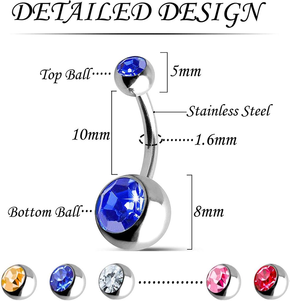 10 teile/los Doppel Kristall Bauchnabel Ringe Chirurgenstahl Nabel Ringe Ohr 5/8mm CZ Piercing Ombligo Nombril Oreja körper Schmuck