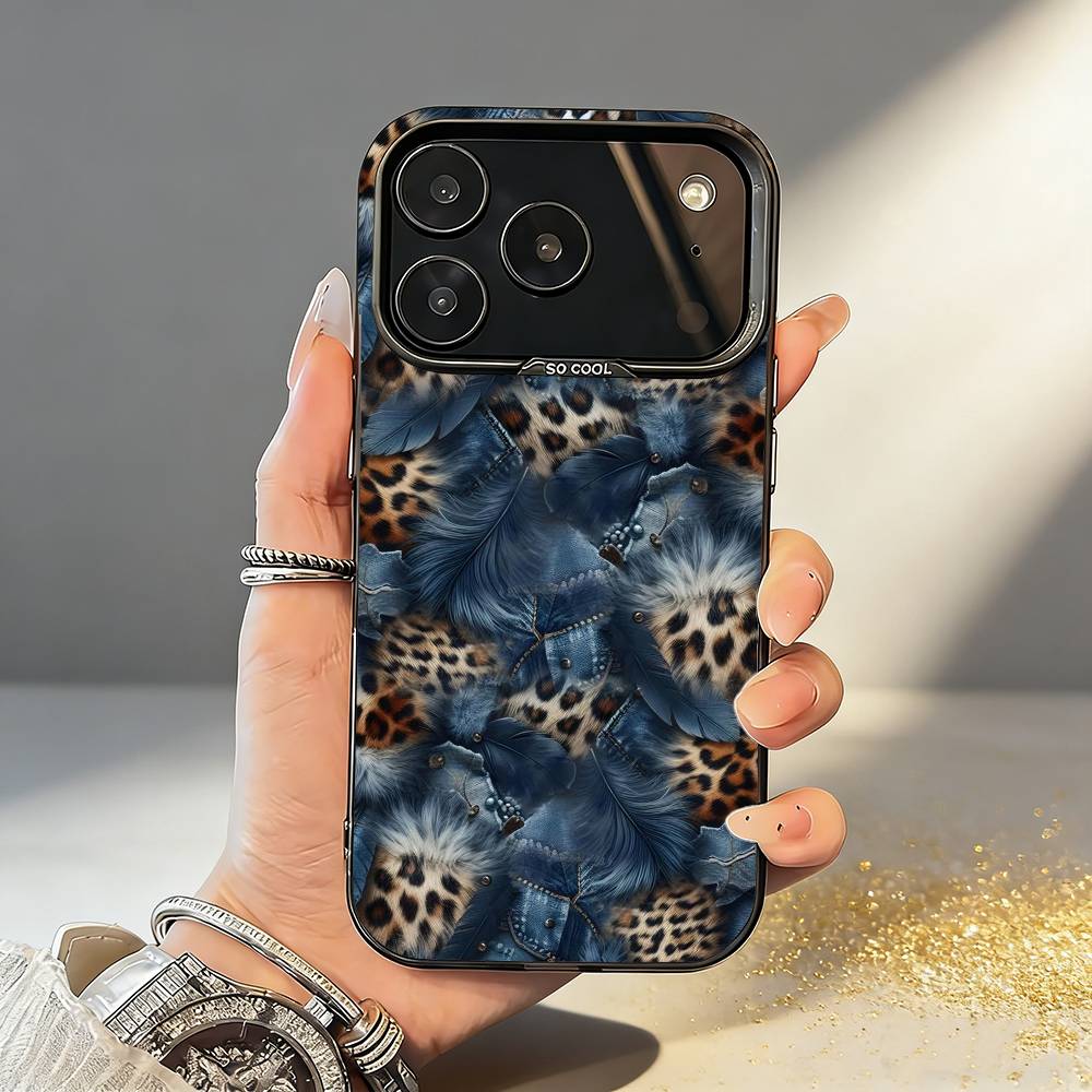 L-Luxury F-Fashion leopard Print Phone Case For iPhone17 16 15 14 13 12 Pro Max Grey Black Matte Laser Metallic Aurora Funda