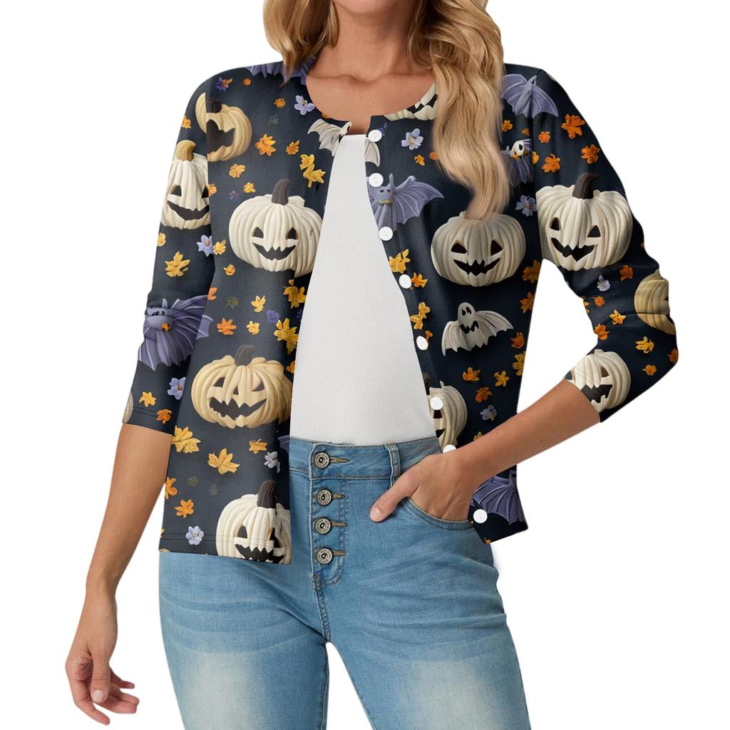 Women's Fashionable, Casual, Comfortable Halloween Print Cardigan Jacket