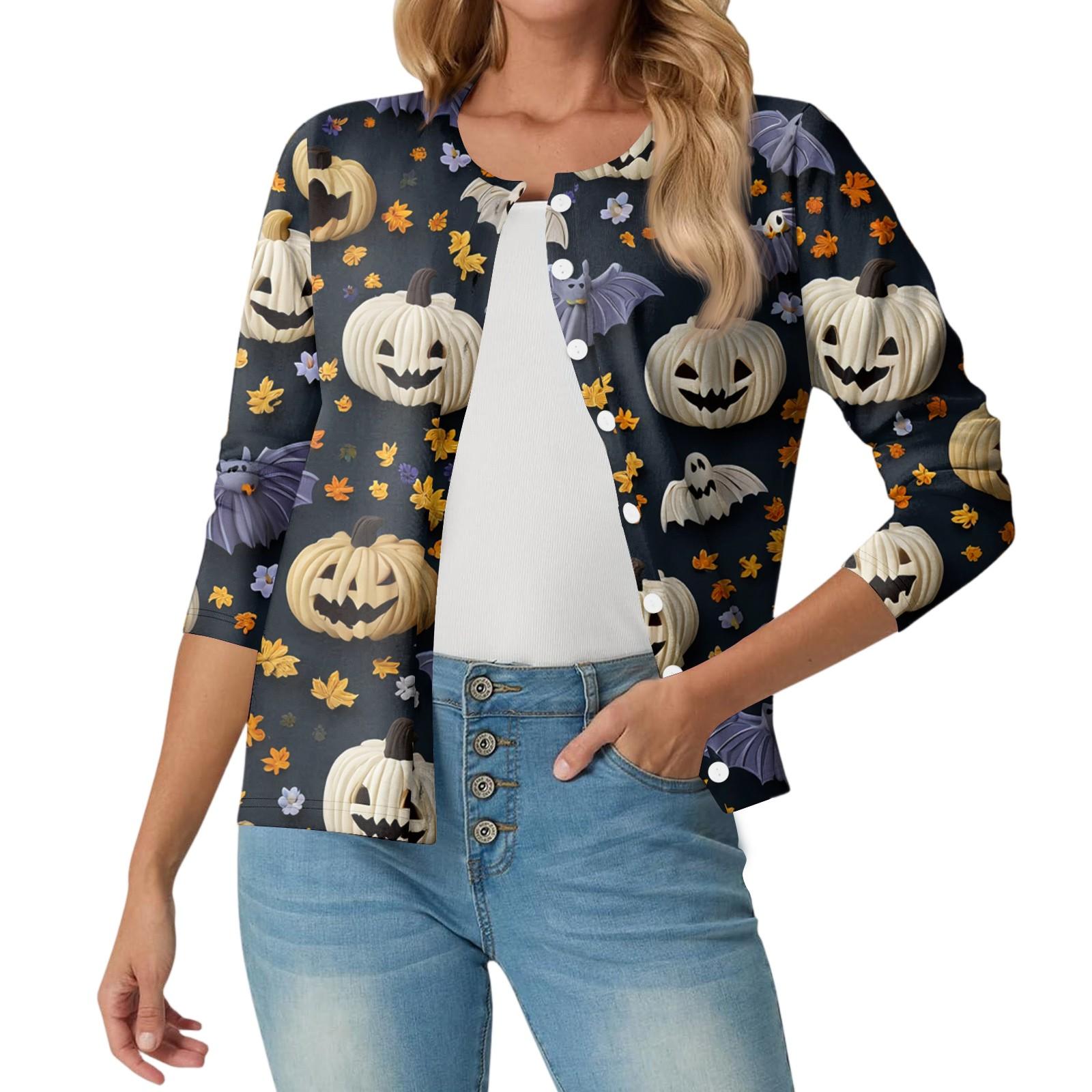 

Women s Fashionable, Casual, Comfortable Halloween Print Cardigan Jacket M
