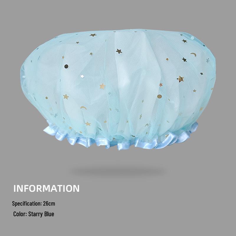 

Starry Sky Waterproof Double Layer Bath Cap for Women & Children - Quick Dry, Oil Fume Resistant, Mesh Design 26x26 синий