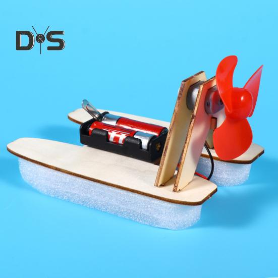 1 Set DIY Wind Powered Boat Model Kit Handmade Wooden Puzzle Hovership Building Crafts Kids STEM Educational Physics Science Experiment Toy