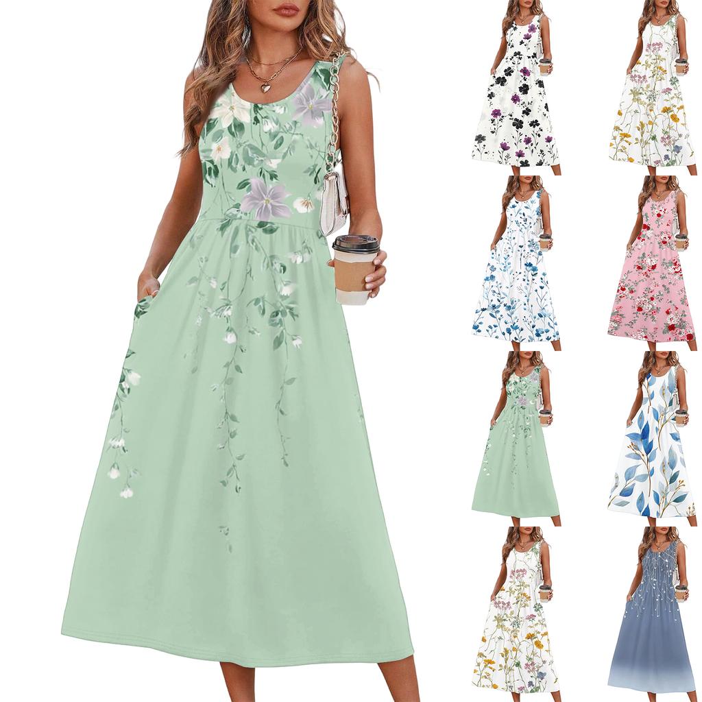 Womens Maxi Dress Floral Maxi Dress Boho Maxi Dress Long Dresses for Women Sleeveless Summer Maxi Dress for Older Women