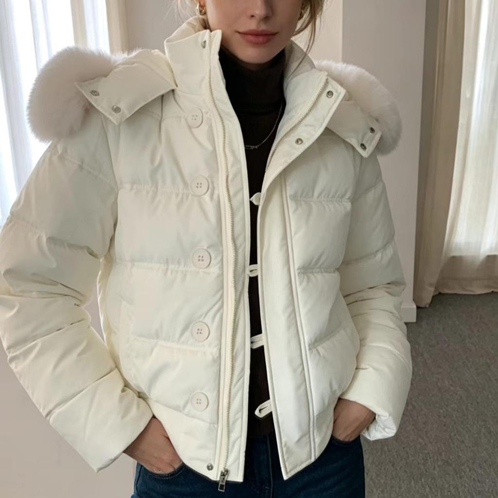 New fur collar hooded short thickened cotton clothes women's winter small warm jacket