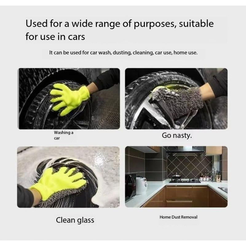 1Pc Five Finger Car Wash Glove Microfiber - Plush Waterproof Cleaning Mitt For Wheel Hub  Auto Detailing