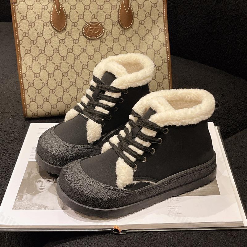 

Retro Warm Thickern Hairy High Top Snow Boots for Women Winter Fashion Versatile Plush Comfortable Chunky Cotton Boots 36