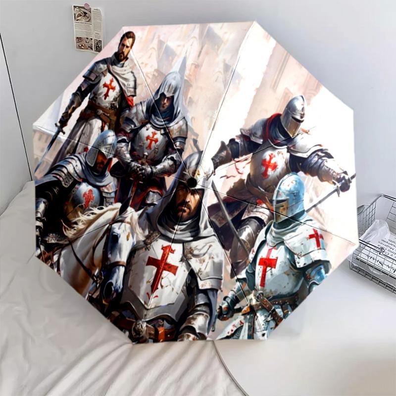 1PC Knightly Crusader Emblem Automatic Umbrella - Suitable Travel Outdoor Portable Umbrella Birthday Gift Daily Essentials