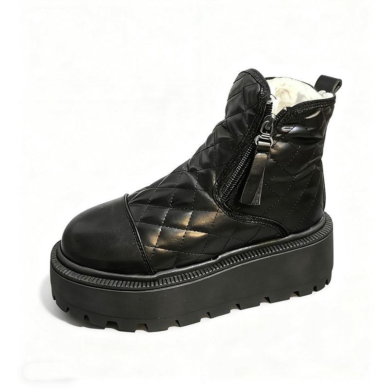 New Thickened Warm Ankle Boots, Casual Cotton Shoes, Soft Leather Flat, Anti-slip Snow Boots, Women's Shoes