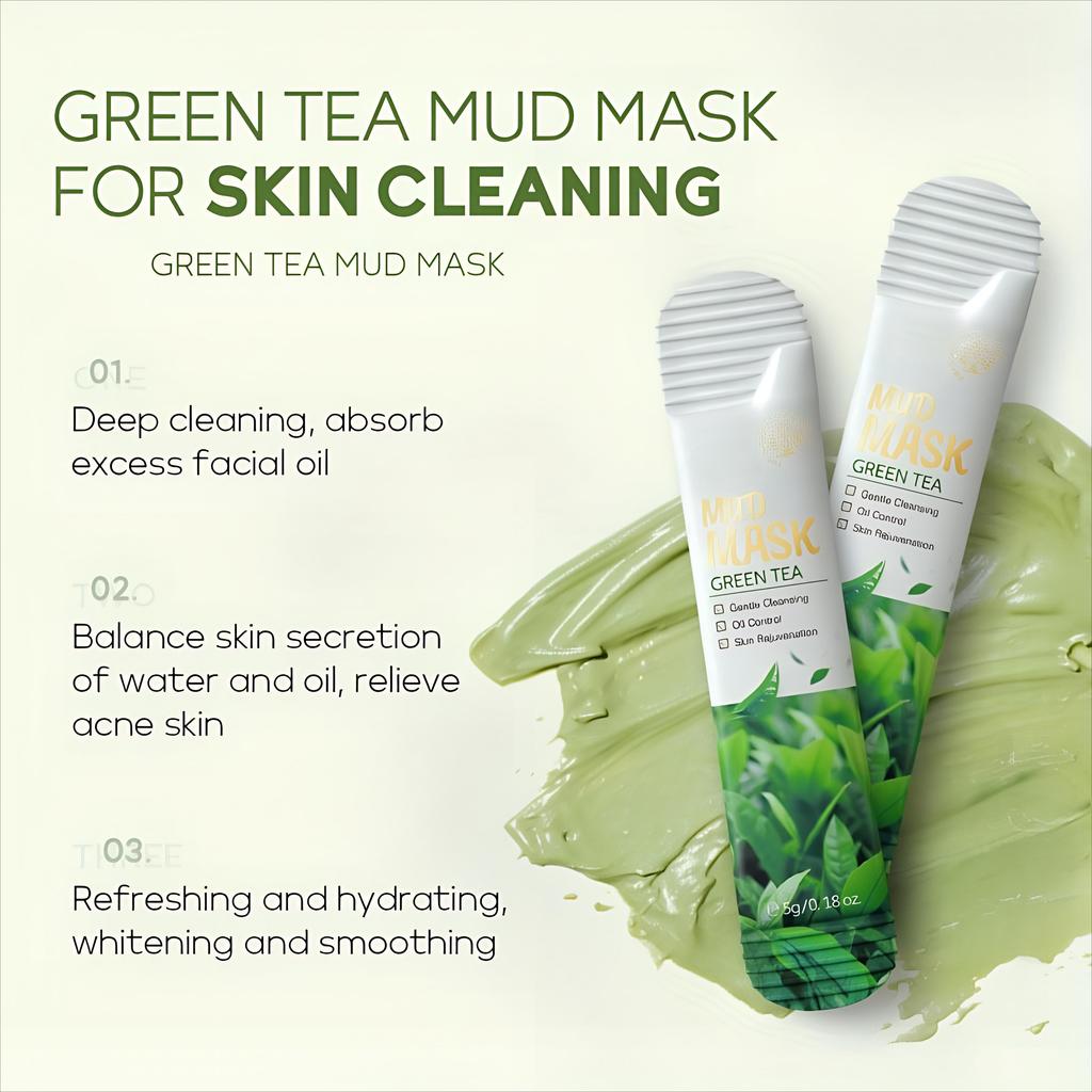 5g Green Tea Facial Mask Mud, Mild and Clean, Oil Control, Moisturizing and Firming Mud Facial Mask