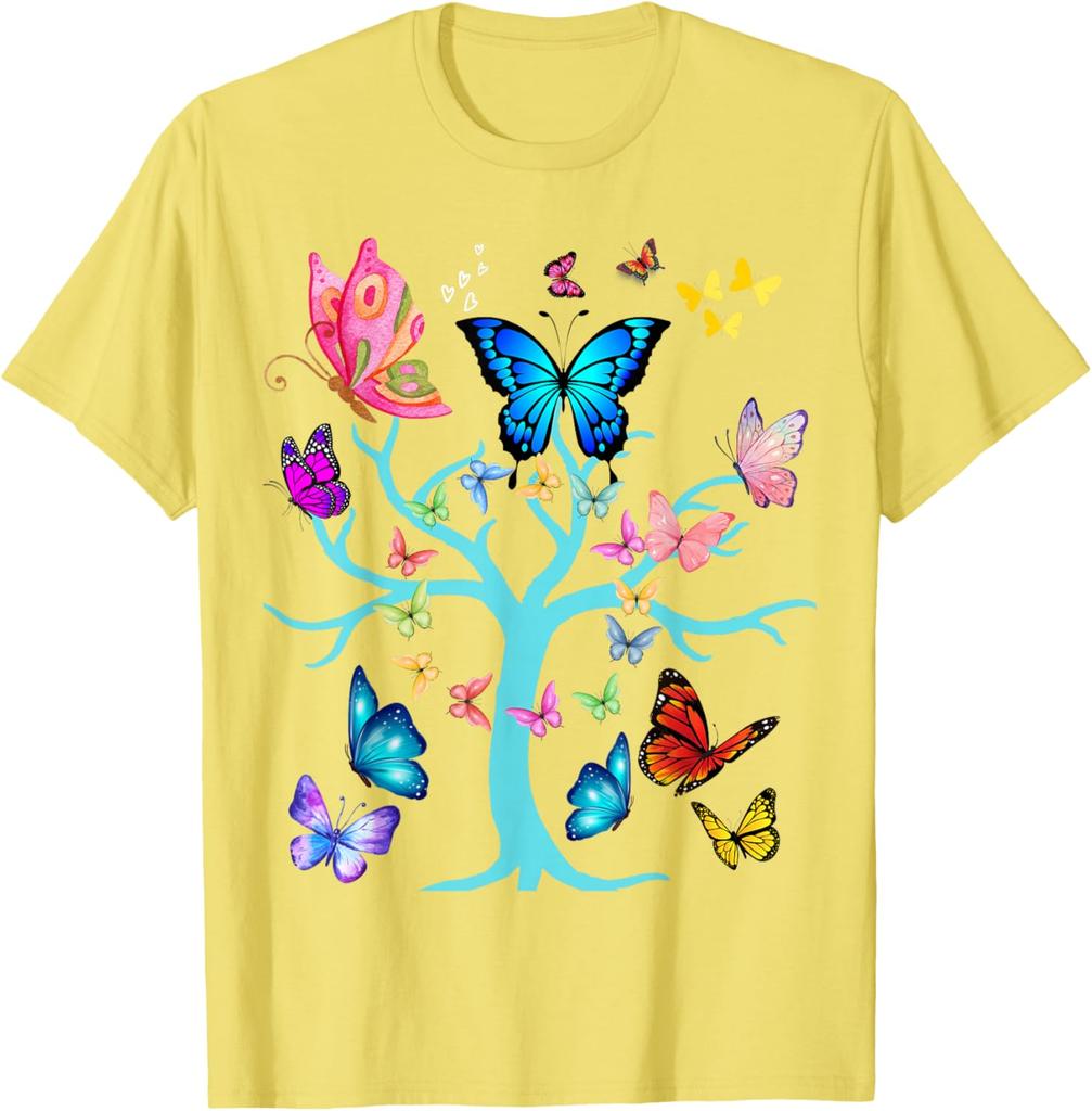 Butterfly Tree of Life Graphic Print Men Women Casual Short Sleeve T-Shirt Trip Casual Tee