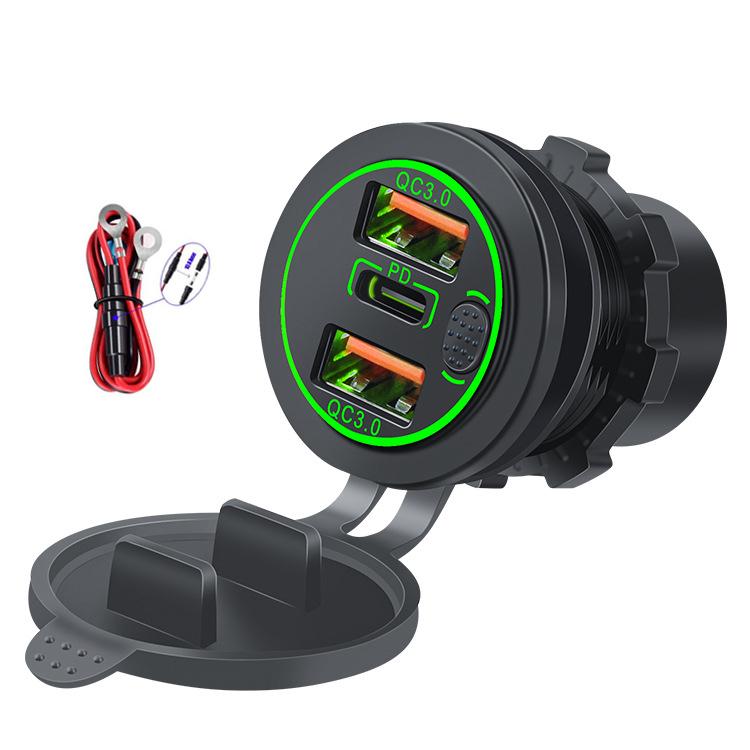 

Автомобильное зарядное устройство PD Type C и два порта быстрой зарядки 3.0 USB C, тройное USB-разъем 12 В с сенсорным переключателем, автомобильная лодка, морской RV зелёный