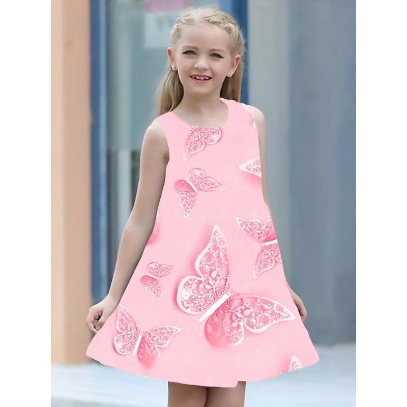 Stylish Cute Comfortable Butterfly Print Children's Sleeveless Women's Clothing Dresses Girls