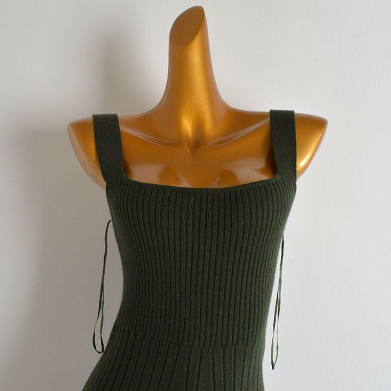 Fashion Style Sexy Square-Neck off-Shoulder Knit Halter Dress Women's Waist-Tight Mid Length Long Length Split Vest Dress