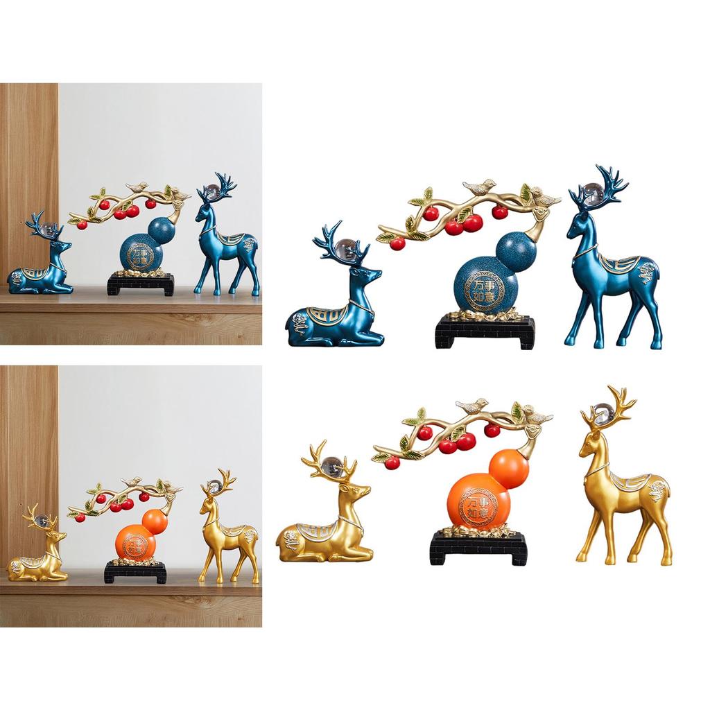 3x Gourd Deer Statues Set Decorative Figurines Collectible Prosperity Sculptures Desktop Ornaments for Living Room Entrance