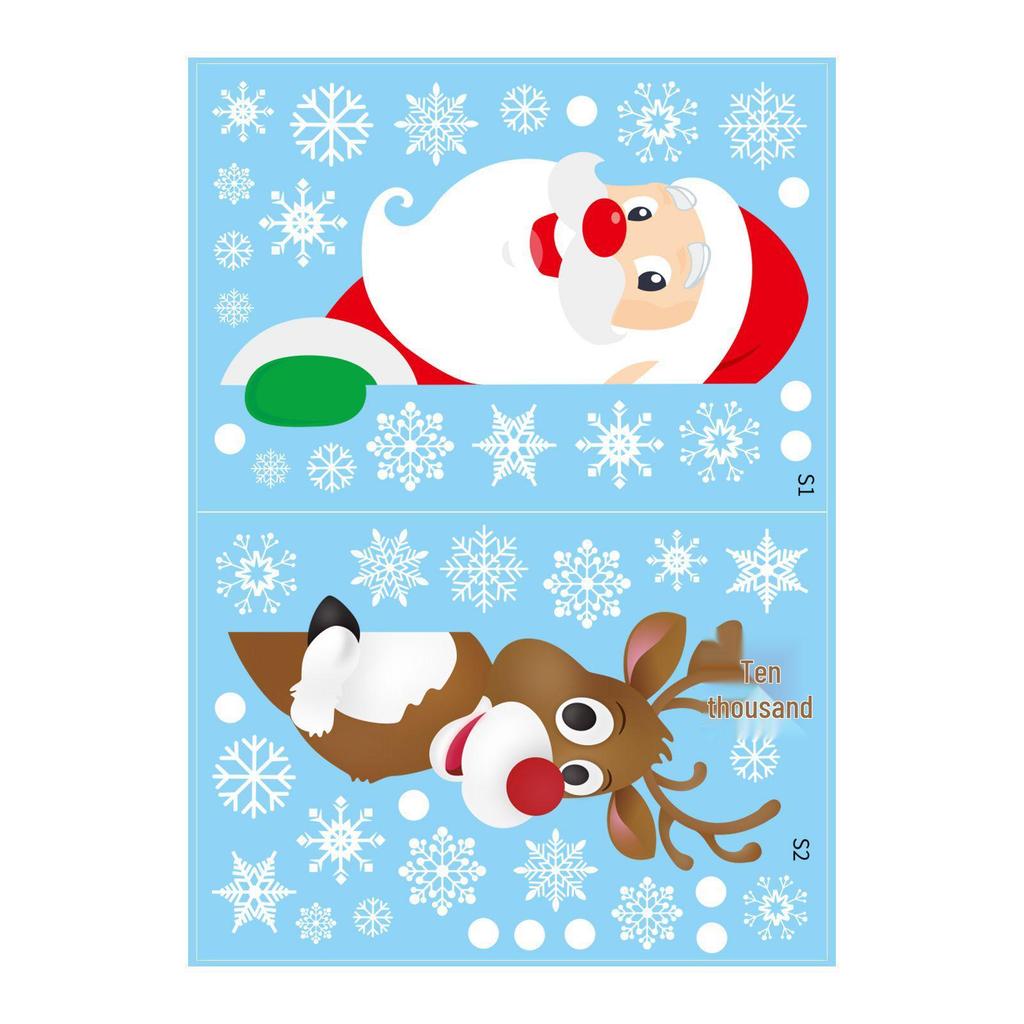 Weihnachtsmann, Schneemann, Rentier & Schneeflocke Elektrostatische Fensteraufkleber