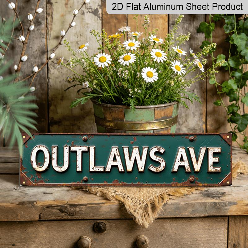 

15.7×3.94inch Vintage Outlaws Ave Street Sign-Metal Wall Art, Aluminum Decorative Sign, Rustic Western Decor for Garage, for Man Cave, Bar & for Home 40cm x 10cm