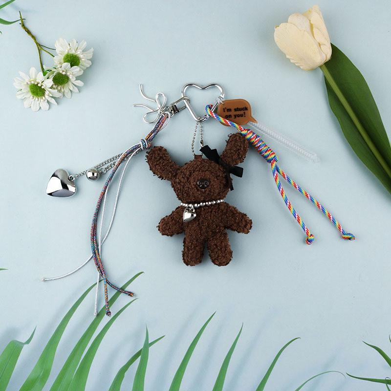 Cute Bear Keychain For Phones And Bags Pvc Decor With Heart Ribbon For Teens And Girls